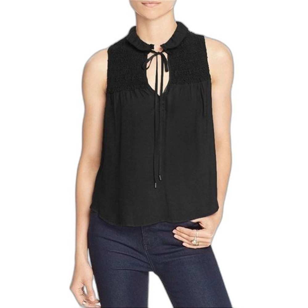 Free People Women's Black Ruffle Me Up Smocked Yoke Blouse Boho Top Size M